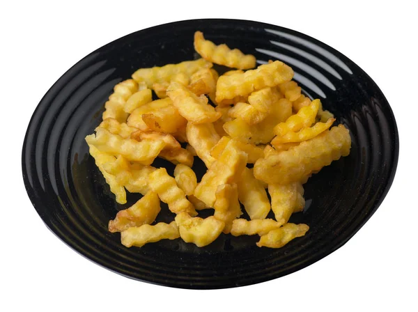 Frites sur une assiette isolée sur fond blanc.frites sur une assiette vue du dessus .junk food  . — Photo