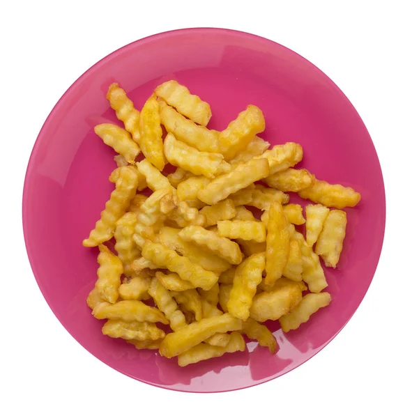 Frietjes op een plaat geïsoleerd op witte achtergrond. frietjes op een plaat Top View. junk food . — Stockfoto