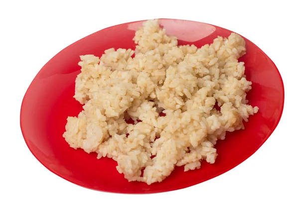 Arroz em molho de soja isolado no fundo branco. arroz em molho de soja em uma vista superior de chapa — Fotografia de Stock