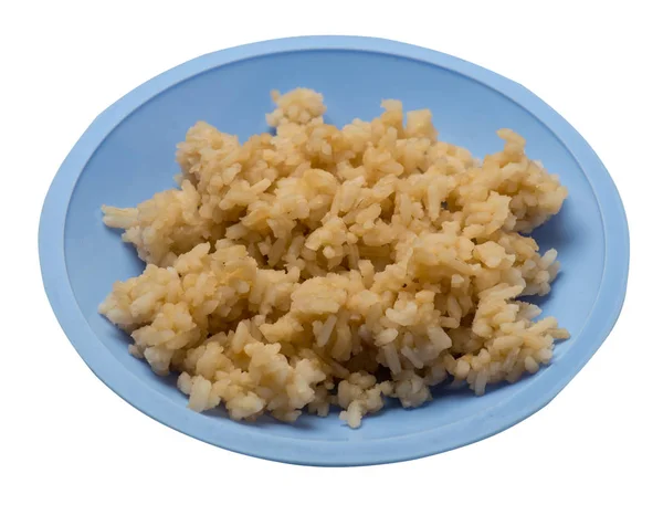 Arroz en salsa de soja aislado sobre fondo blanco. arroz en salsa de soja en un plato vista superior — Foto de Stock