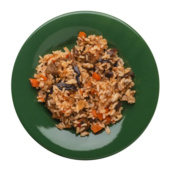 접시에 토마토와 고추를 곁들인 삶은 호박을 곁들인 쌀. — 스톡 사진