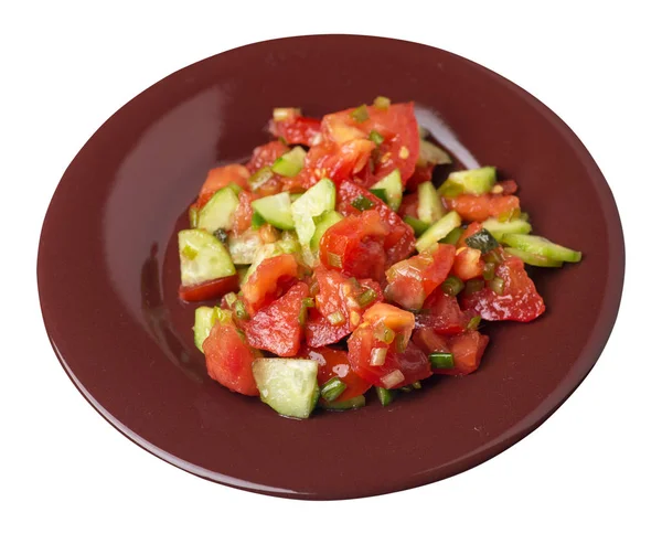 Vegetarische Salade met komkommers, tomaten en groene uien. Vega — Stockfoto