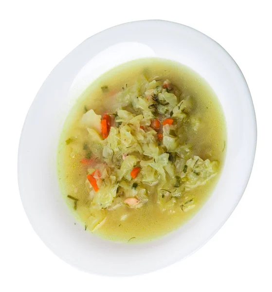 Sopa de repolho em uma chapa isolada em fundo branco. vegetariano — Fotografia de Stock