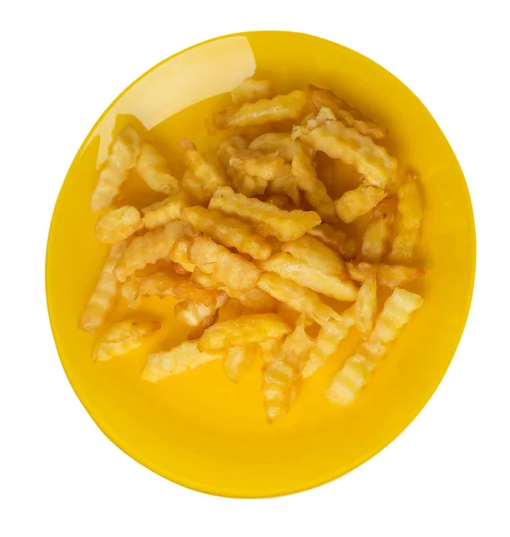Patatine fritte su un piatto isolato su sfondo bianco. patatine fritte su un piatto vista dall'alto .cibo spazzatura  . — Foto Stock