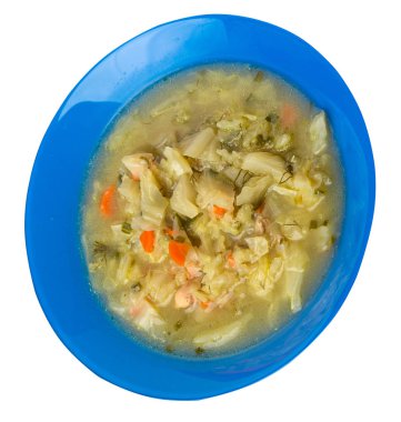 beyaz arka plan üzerinde izole bir tabakta lahana çorbası. Vejetaryen çorbası çorbası. sağlıklı gıda üst  