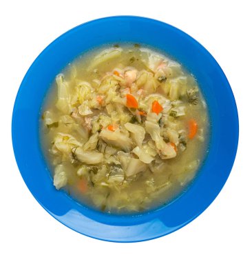 beyaz arka plan üzerinde izole bir tabakta lahana çorbası. Vejetaryen çorbası çorbası. sağlıklı gıda üst  