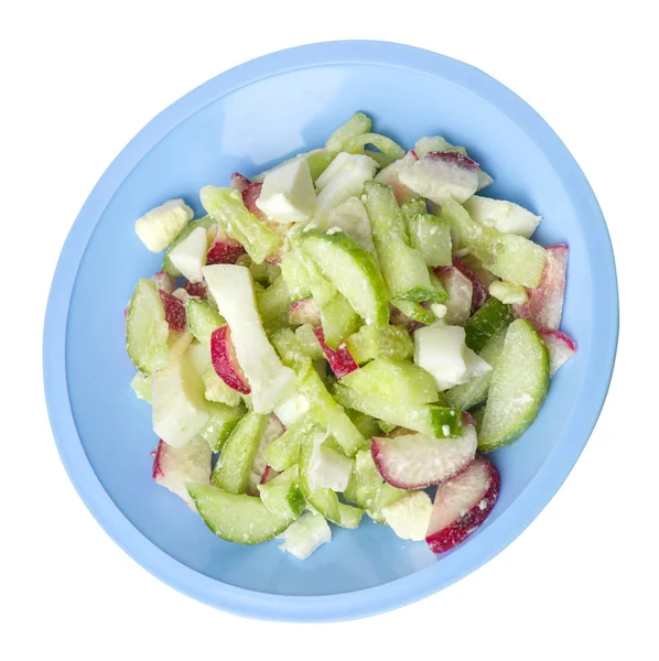 Salad with cucumbers and eggs on a plate isolated on white background        .healthy vegetarian food top view. Asian cuisine — Stock Photo, Image