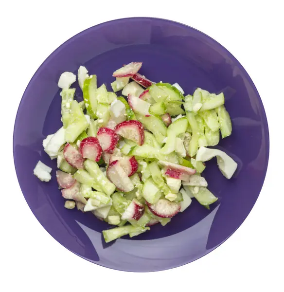 Saláta uborka és tojás egy tányérra izolált fehér alapon. egészséges vegetáriánus ételek felülnézetben. Ázsiai konyha — Stock Fotó