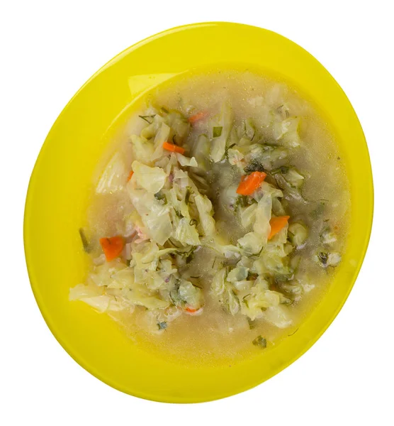 Kool soep op een plaat geïsoleerd op witte achtergrond. Vegetarische soep soep. gezond voedsel top — Stockfoto
