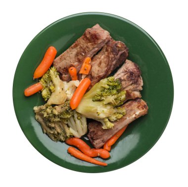 brokoli lahana, havuç ve sarımsak ile ızgara domuz kaburga