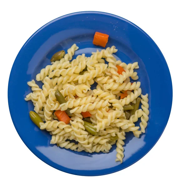 Pasta with green beans with garlicand carrots on a plate isolate — Stock Photo, Image