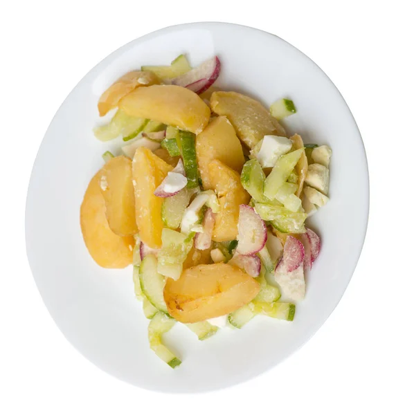 Burgonya ékek zöldségekkel egy tányér izolált fehér backg — Stock Fotó