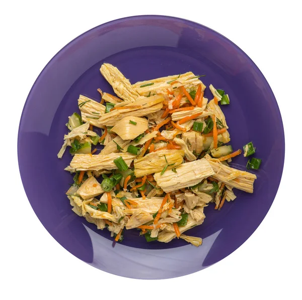 Insalata con asparagi di soia e carote, cetrioli e gnocchi su — Foto Stock