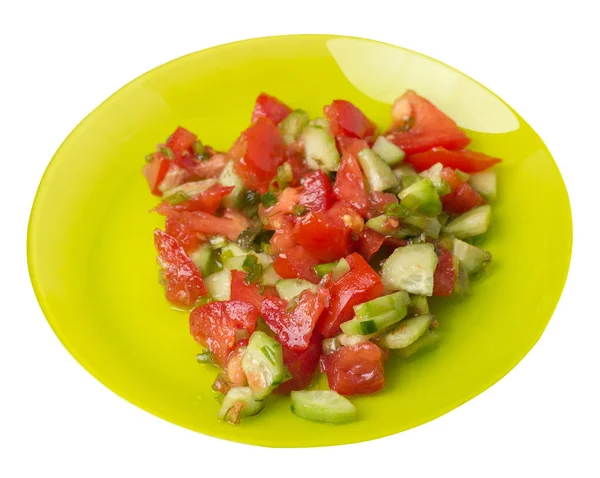 Vegetarische Salade met komkommers, tomaten en groene uien. Vega — Stockfoto