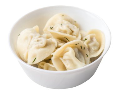 Beyaz arka planda izole bir plaka üzerinde köfte. et Dumpling