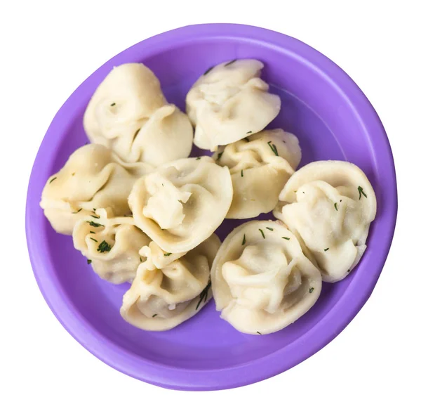 Dumplings on a plate isolated on white background .meat dumplings top view . — Stock Photo, Image