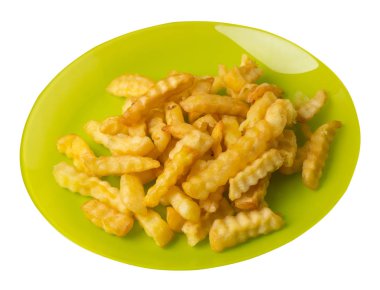 beyaz arka plan.french izole bir tabakta patates kızartması