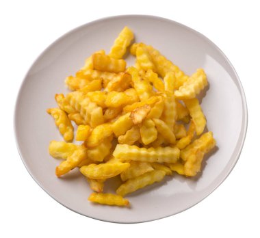 beyaz arka plan.french izole bir tabakta patates kızartması