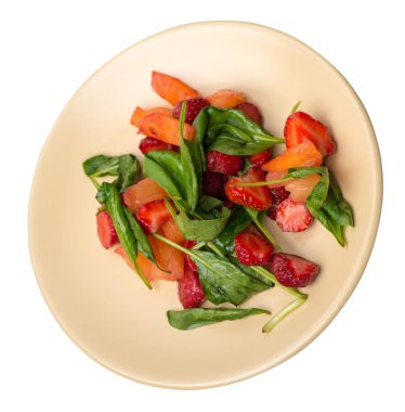  bir tabakta çilek, ananas ve ıspanak ile salata. frui