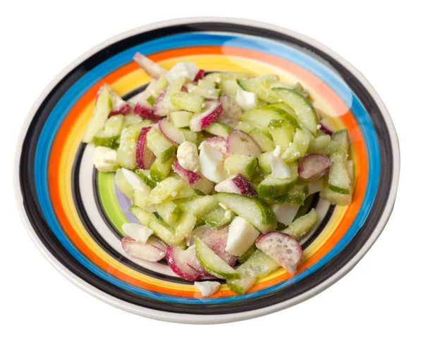 Salátával, uborka-és tojás egy tányérra izolált fehér vissza — Stock Fotó
