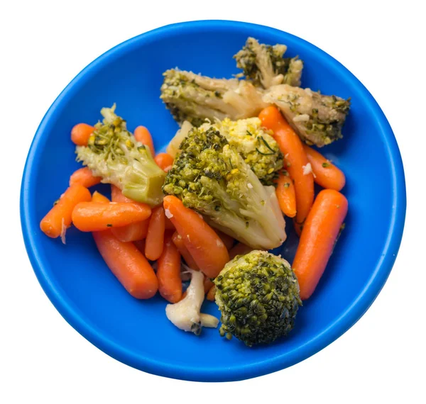 Provençaalse groenten op een bord. gegrilde groenten op een plaat geïsoleerd op witte achtergrond. Broccoli en wortelen op een plaat Top View. gezond eten — Stockfoto