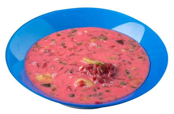 비트 뿌리 수프 흰색 배경에 고립 된 접시. 수프 최고보기. 채식 음식. — 스톡 사진