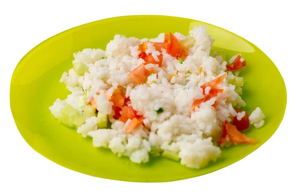 Riz aux légumes sur une assiette isolée sur fond blanc. r — Photo