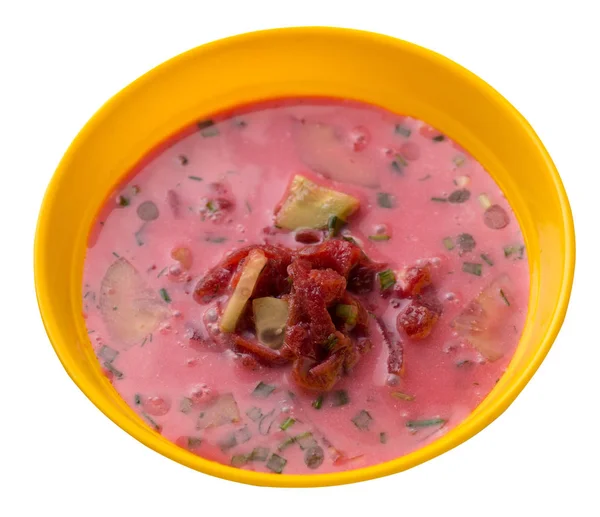 Cékla leves fehér alapon izolált tányér. leves teteje — Stock Fotó