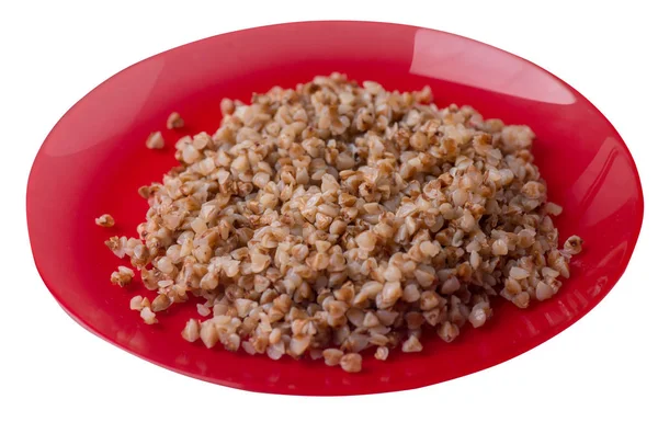 Grano saraceno in un piatto isolato su fondo bianco. cima di grano saraceno — Foto Stock