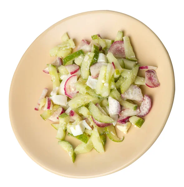 Salátával, uborka-és tojás egy tányérra izolált fehér vissza — Stock Fotó