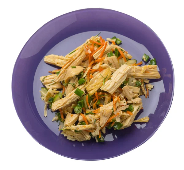 Insalata con asparagi di soia e carote, cetrioli e gnocchi su — Foto Stock