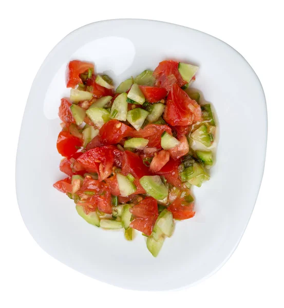 Salada vegetariana com pepinos, tomates e cebolas verdes .vega — Fotografia de Stock