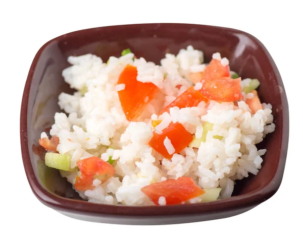 Arroz com verduras em uma chapa isolada em fundo branco. r — Fotografia de Stock