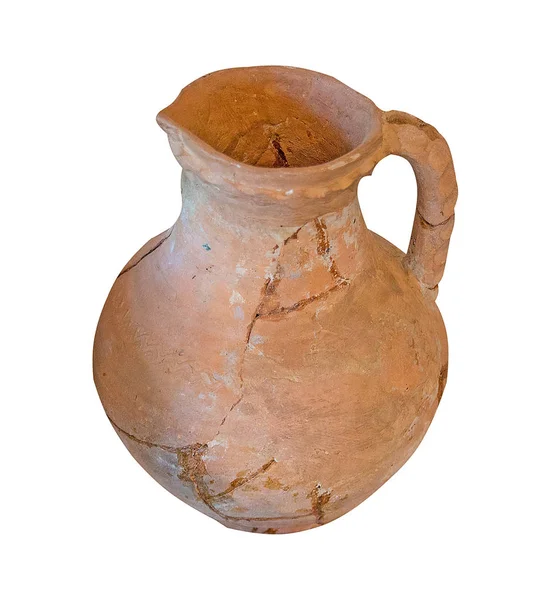 Clay jug isolated on a white background. vintage jug front view. — Stock Photo, Image