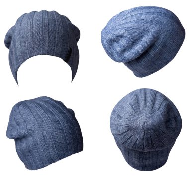 Beyaz arka planda izole edilmiş örülmüş şapkalar. Moda şapkalar