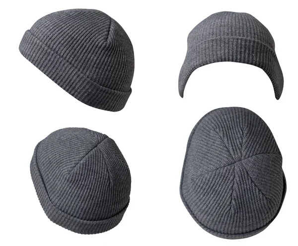 Σύνολο πλεκτών καπέλων που απομονώνονται σε λευκό φόντο. μοντέρνα καπέλα — Φωτογραφία Αρχείου