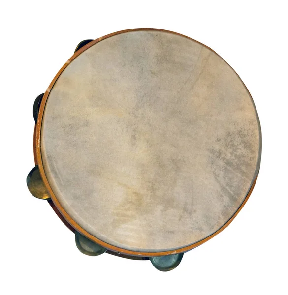 Klassisk percussion musikinstrument tamburin isoleret på w - Stock-foto