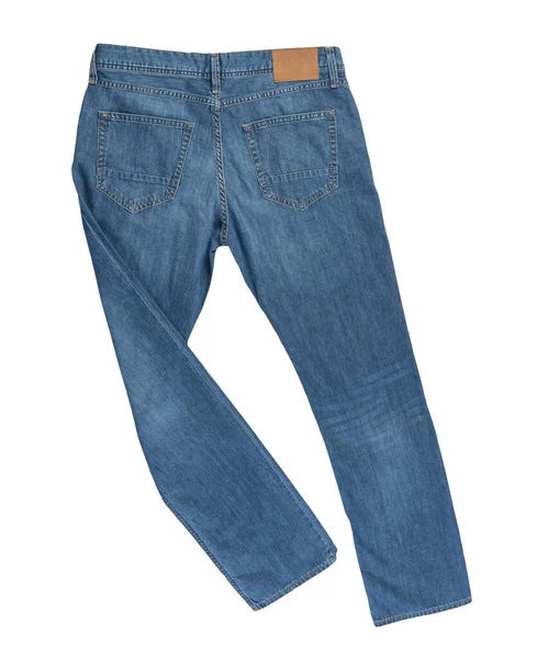 Blå Jeans Isolerade Vit Bakgrund Vackra Casual Jeans Uppifrån — Stockfoto