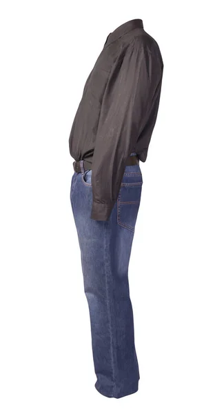 Camisa Preta Masculina Com Mangas Compridas Jeans Azuis Isolados Sobre — Fotografia de Stock