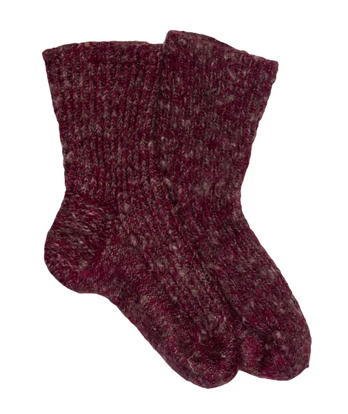 Woolen Burgundy Socks Isolated White Background Winter Accessories Socks Top — Stock Photo, Image