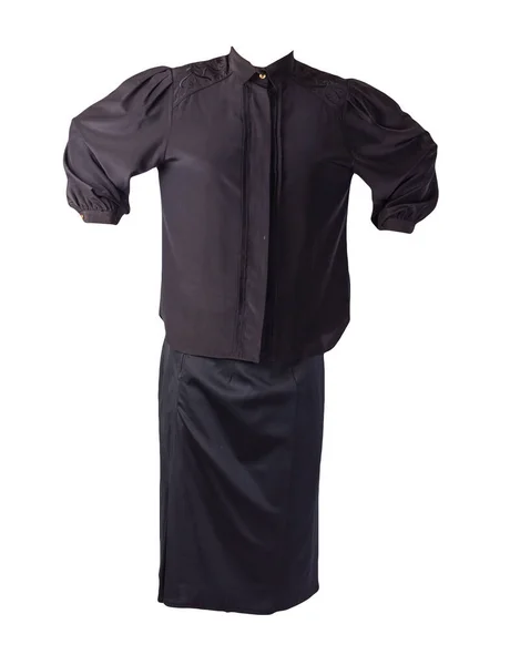 Damska Długa Czarna Spódnica Czarna Bluzka Odizolowana Białym Tle Wygodne — Zdjęcie stockowe