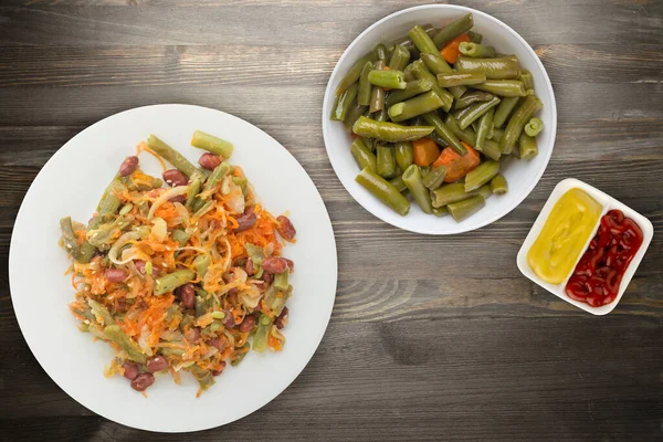Salada Vegetariana Vista Superior Comida Saudável Salada Feijão Espargos Cebola — Fotografia de Stock