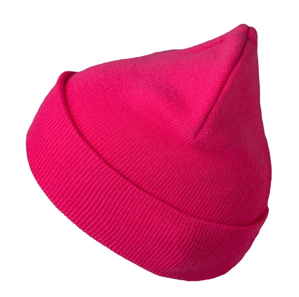 Cappello Rosa Lavorato Maglia Isolato Uno Sfondo Bianco Accessorio Cappello — Foto Stock