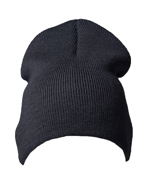 Cappello Nero Donna Cappello Lavorato Maglia Isolato Sfondo Bianco — Foto Stock