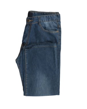 Beyaz arka planda izole edilmiş kot pantolon. Güzel rahat kot üst görünümü .