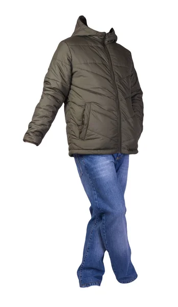 Hakki Herrenjacke Mit Reißverschluss Und Blaue Jeans Isoliert Auf Weißem — Stockfoto