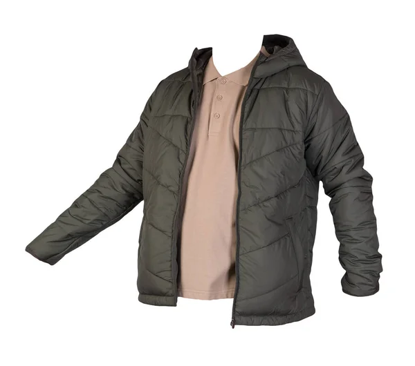 Camiseta Beige Los Hombres Cremallera Chaqueta Hakki Aislado Ropa Background — Foto de Stock