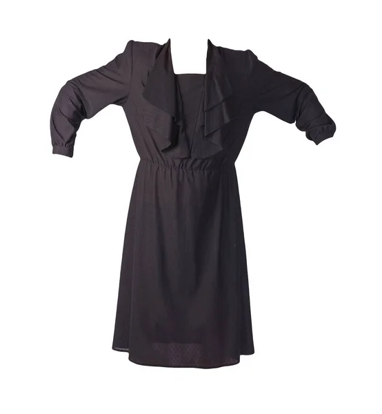 Vestido Negro Verano Femenino Con Botones Aislados Sobre Fondo Blanco — Foto de Stock