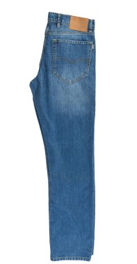 Beyaz arka planda izole edilmiş kot pantolon. Güzel rahat kot üst görünümü .