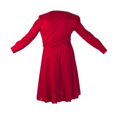 Beyaz arka planda düğmeleri olan kırmızı bir kadın elbisesi. çok renkli güzel bir elbise.